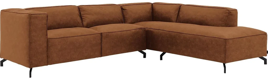Goossens Bank Calvin cognac, micro leer, 2,5-zits, modern design met ligelement rechts