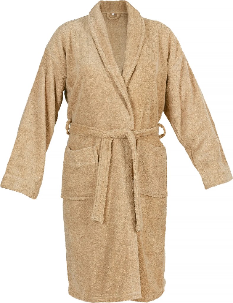 Badjas - 100% Katoen, waarvan 50% Gerecyclede Katoen - GRS Gecertificeerd - Maat M - Warm Sand