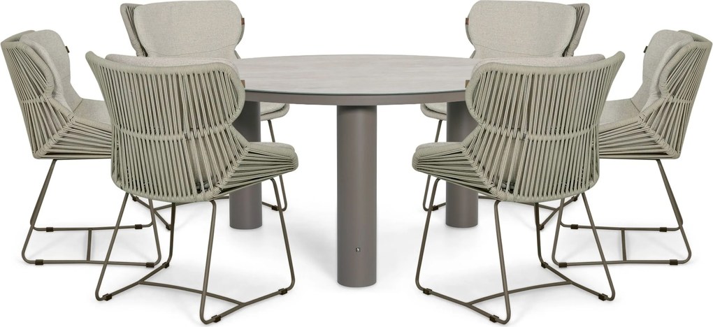 Tuinset Ronde Tuintafel 6 personen 150 cm Rope Taupe  Santika Furniture Santika