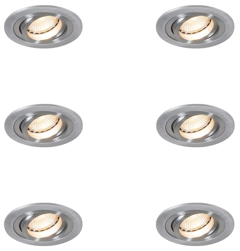 Set van 6 Moderne inbouwspot staal - Rondoo