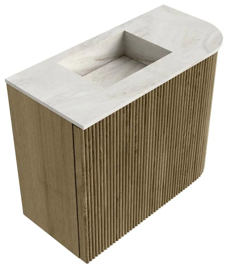 Mondiaz Joya DLux 50cm toiletmeubel ronding rechts dusk met wastafel faye links 1 kraangat ostra