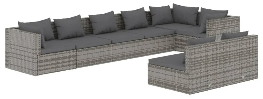 vidaXL 8-delige Loungeset met kussens poly rattan grijs