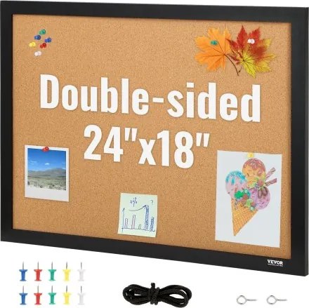 VEVOR kurk prikbord 407 x 559 mm, kurk prikbord houten frame, kurk prikbord, kurkbord prikbord - inclusief bevestigingsmateriaal en punaises, houten frame, in huishoudens, kantoren, etc.