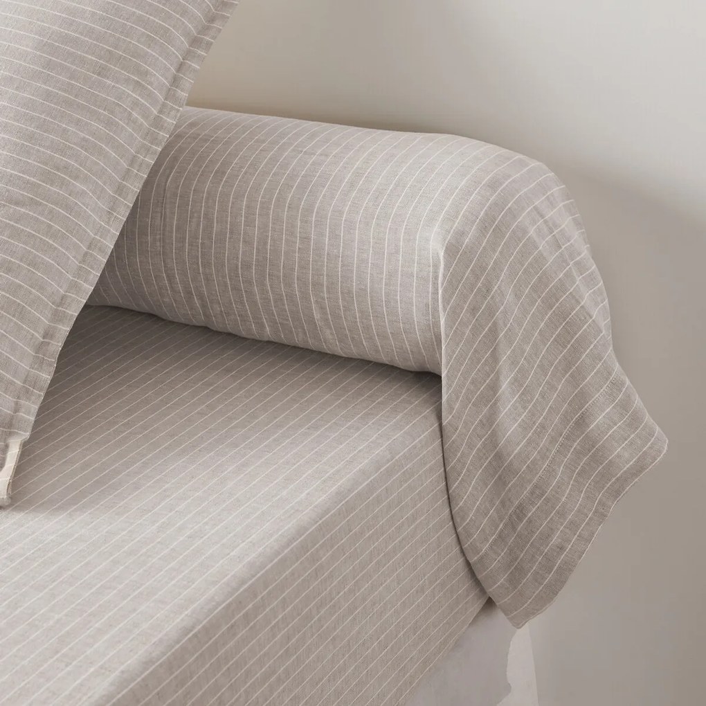 Bolstersloop in gewassen linnen, gestreept, Linot