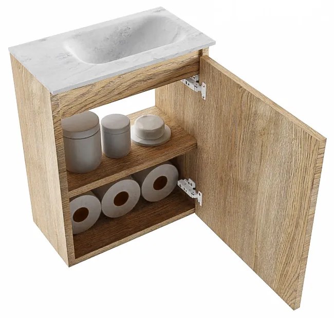 Mondiaz Ture DLux toiletmeubel 40cm washed oak met wastafel opalo rechts met kraangat