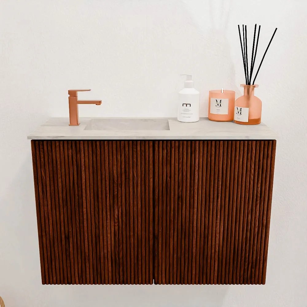 Mondiaz Joya DLux 60cm toiletmeubel ruby met wastafel faye links 1 kraangat ostra