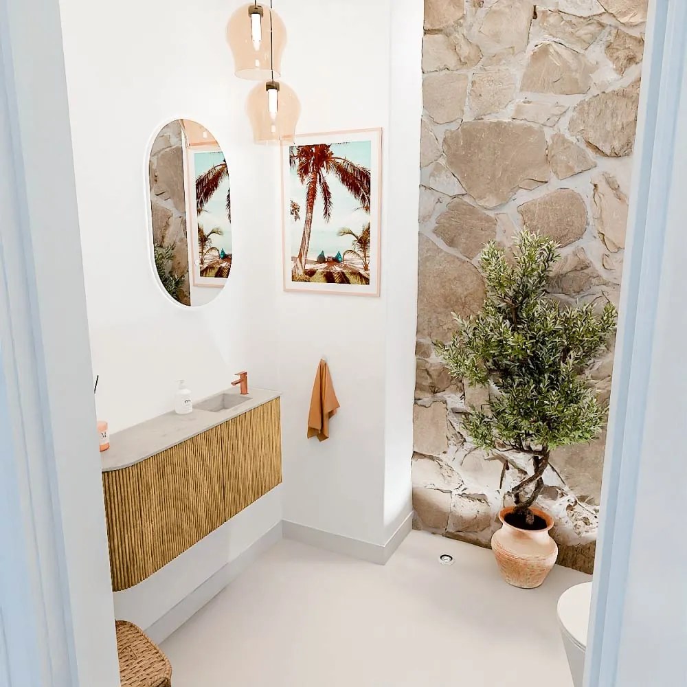 Mondiaz Joya DLux 90cm toiletmeubel ronding links oak met wastafel faye rechts 1 kraangat opalo