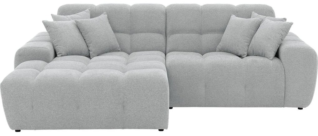 Goossens Excellent Bank Kubus - 30 X 30 Cm Stiksel lichtgrijs, stof, 1,5-zits, modern design met chaise longue links