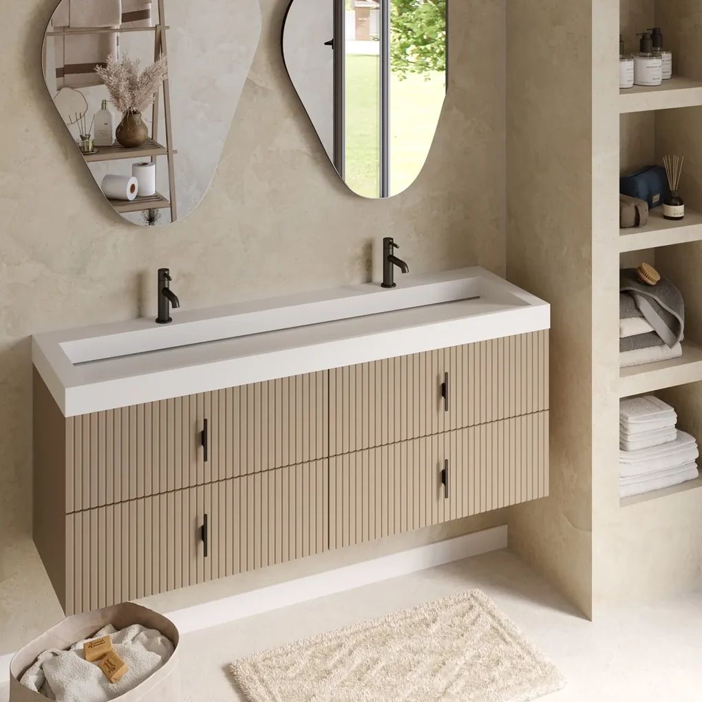 Muebles Estella badmeubel ribbelfront 160cm macchiato met solid surface wastafel met kraangaten