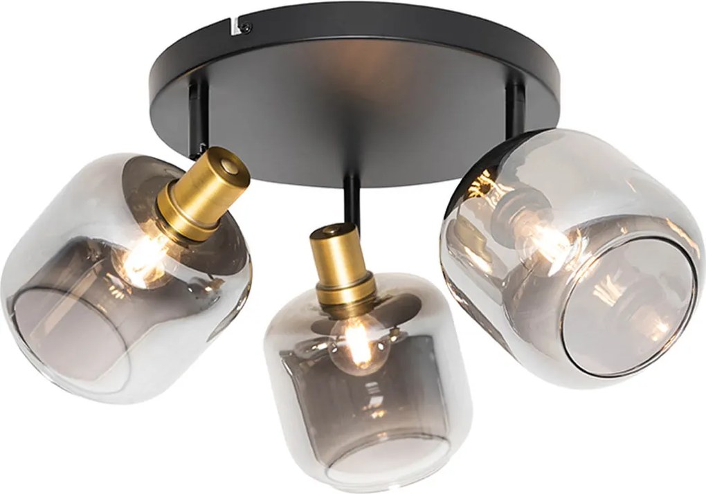 Smart plafondspot zwart met goud met smoke glas incl. 3 Wifi P45 - Zuzanna