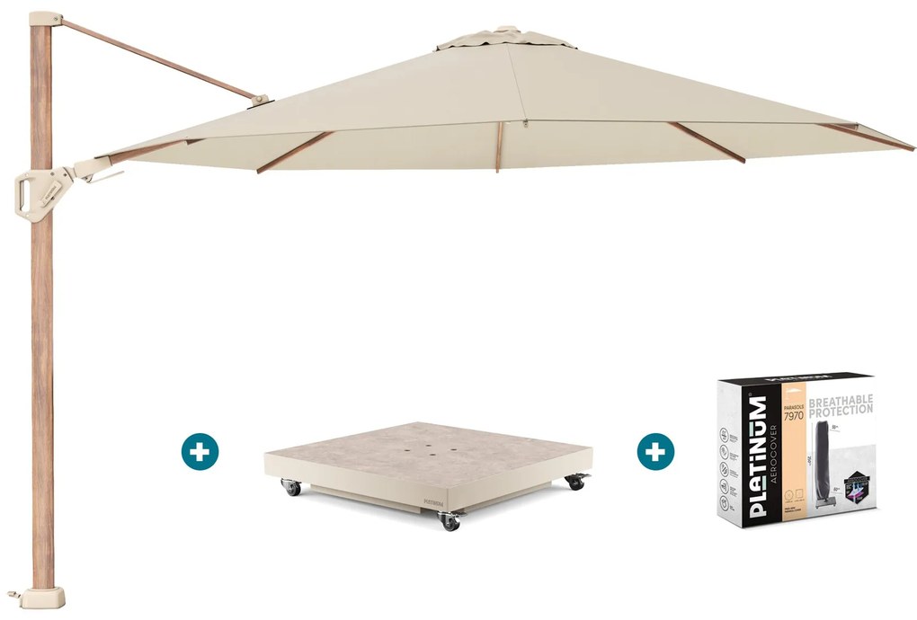 Platinum Challenger parasol Premium T2 3.5 - Champagne Teak + vulbare voet + hoes