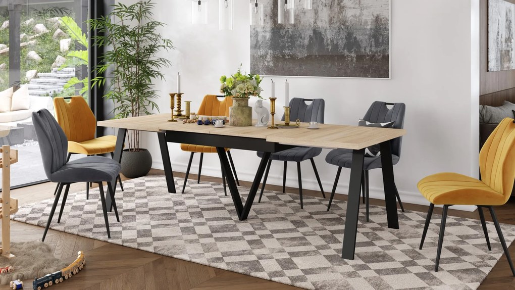 AVERY Sonoma eik/onderkant zwart - LOFT/INDUSTRIËLE TAFEL VOOR WOONKAMER / EETKAMER UITKLAPBAAR TOT 330 cm!