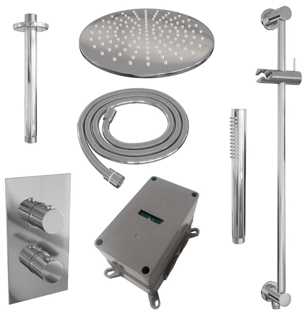 Brauer Chrome Edition complete inbouw regendouche met staafhanddouche, plafondarm, glijstang en hoofddouche 30cm set 42 chroom