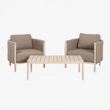 Boleni Tuinset Met 2 Bouclé Fauteuils En Aluminium Salontafel Bouclé Tarwebruin - Sklum