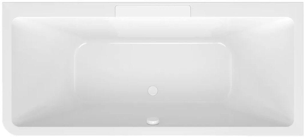 Polysan Monolith Cascata rechts half vrijstaand bad met witte waterval uitloop 180x80cm
