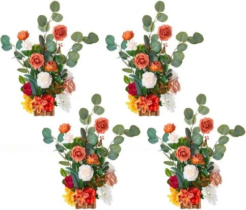 VEVOR Kunstbloemstukken, 4 stuks, 450x250x250 mm Kunstbloemdecoraties, Oranje Bloemstukken voor Bruiloften, Ceremonies, Feesten, Tafel- en Huisdecoratie