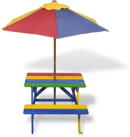 Kindertuintafel Kindertafel met Parasol Kinderpicknicktafel en banken met parasol in vier kleuren 75 x 85 x 52 cm