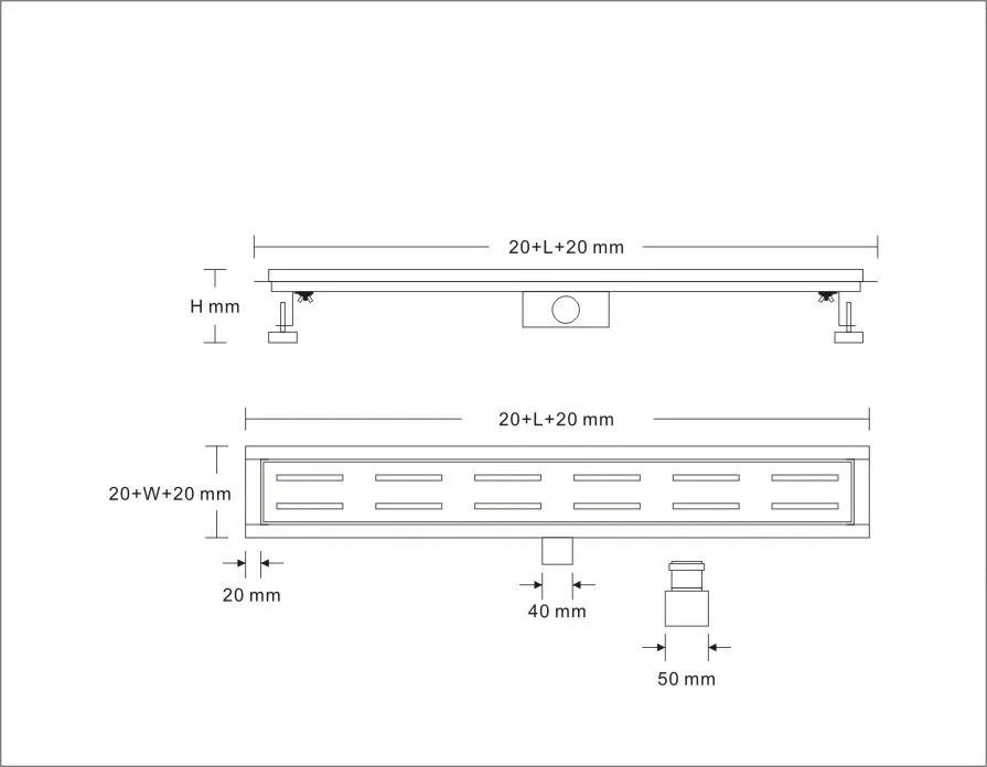 Saniclear Nero douchegoot 70cm met flens zwart mat