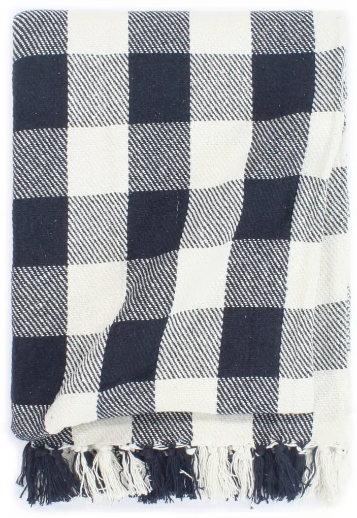 vidaXL Plaid geblokt 160x210 cm katoen marineblauw