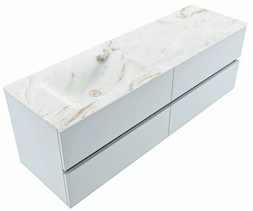 Mondiaz Vica DLux badmeubel 150cm clay 4 lades met wastafel frappe links zonder kraangat