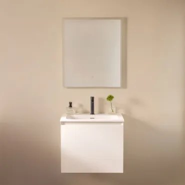 Macrae Houten Badkamermeubelset Met Geïntegreerde Wastafel Wit & Rechthoekige Led En Anticondens 60x70 Cm Tamsin & Zwart ↑20 - Sklum