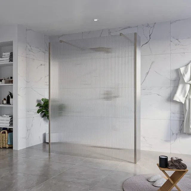 Fortifura Galeria Vrijstaande Inloopdouche - 160x200cm - Helder geribbeld - antikalk - 8mm veiligheidsglas - 2 zijwanden 40cm - wandsteunen en hoekprofielen - Geborsteld Gunmetal PVD SW927771 2x/SW797956/SW797948 2x/SW798732 2x