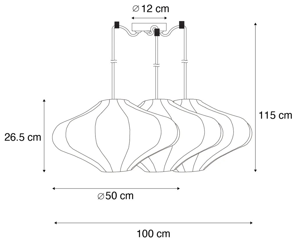 Stoffen Eettafel / Eetkamer Japandi hanglamp bruin 50cm 3-lichts - PluJapandi E27 Scandinavisch rond Binnenverlichting Lamp