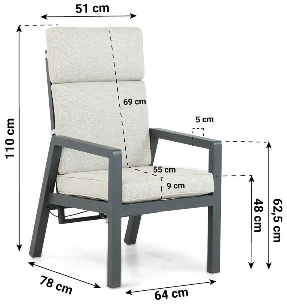 Verstelbare Tuinstoel Aluminium Grijs-antraciet Lifestyle Garden Furniture Albelli