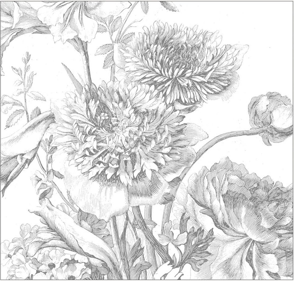 Vliesbehang Engraved Flowers