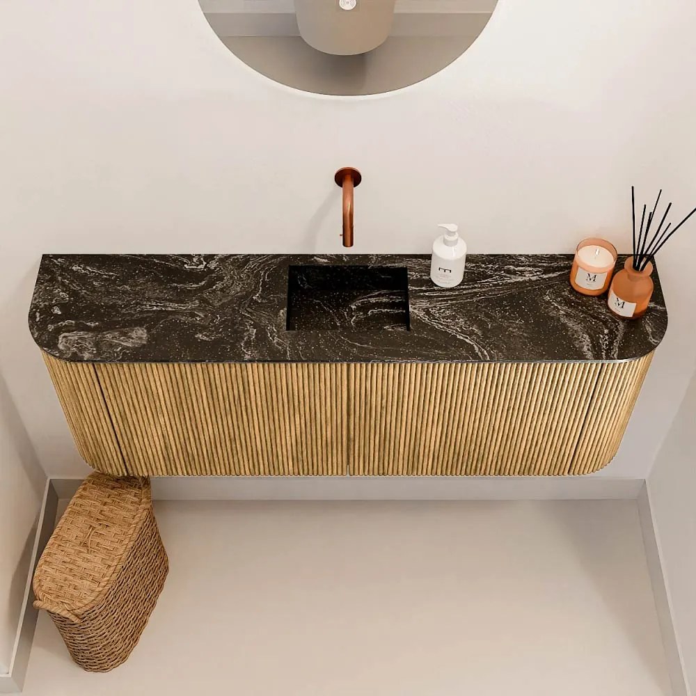 Mondiaz Joya DLux 115cm toiletmeubel ronding links/rechts oak met wastafel faye midden zonder kraangat lava