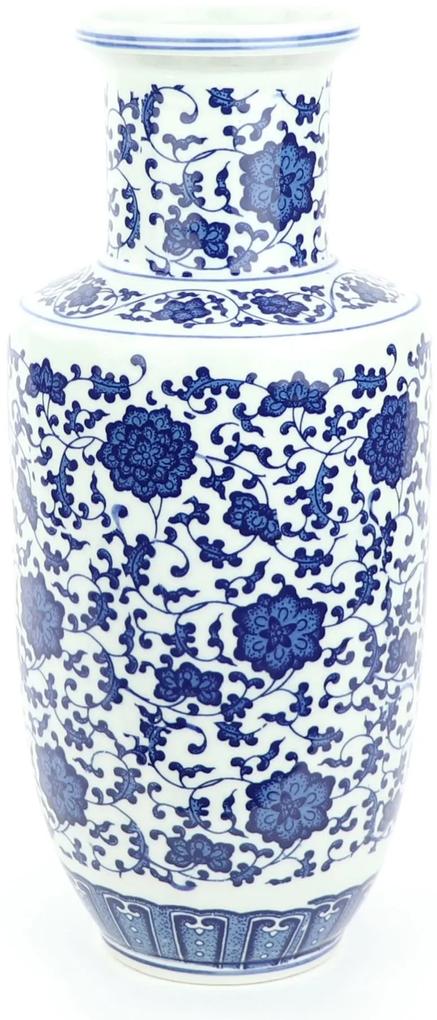 Fine Asianliving Chinese Vaas Porselein Lotus Handgeschilderd Blauw-Wit D17xH38cm