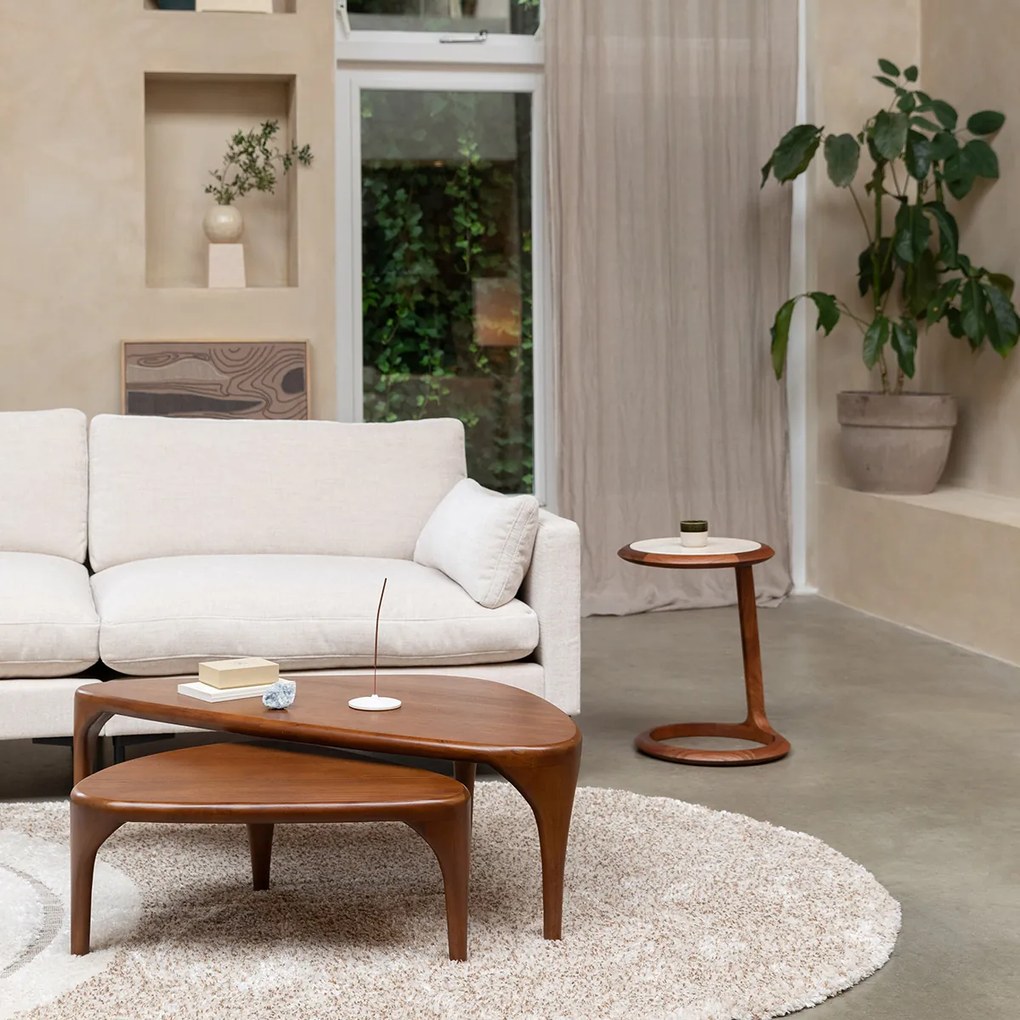 Zuiver Doppio Walnoot Bijzettafel Met Travertin - 41 X 45cm.