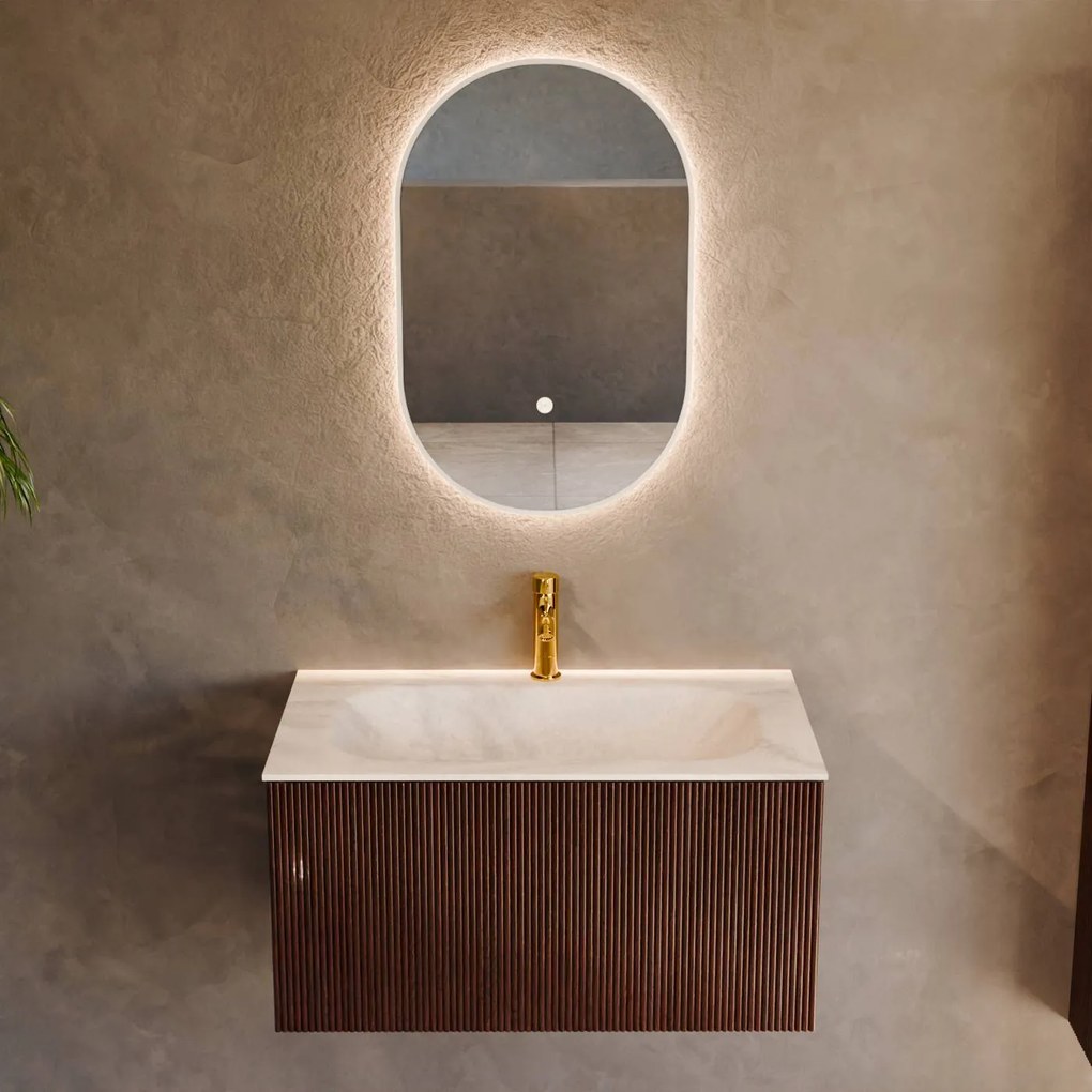 Mondiaz Kurve-dlux 80cm badmeubel ruby met 1 lade en wastafel big small midden 1 kraangat ostra