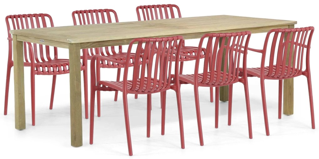 Tuinset 6 personen 210 cm Kunststof Rood Domani Furniture Vento/Weston