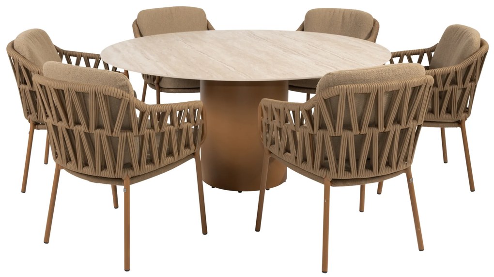 Colorado Biarritz dining tuinset 160xH75 cm rond 7 delig keramiek amber 4 Seasons Outdoor