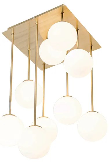 Moderne plafondlamp goud met opaal glas 9-lichts  - Athens