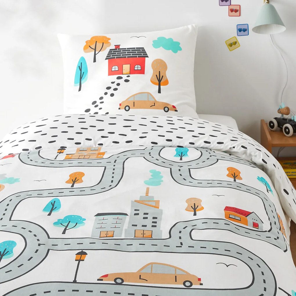 Bedset in katoen, vierkantige kussensloop, Circuit