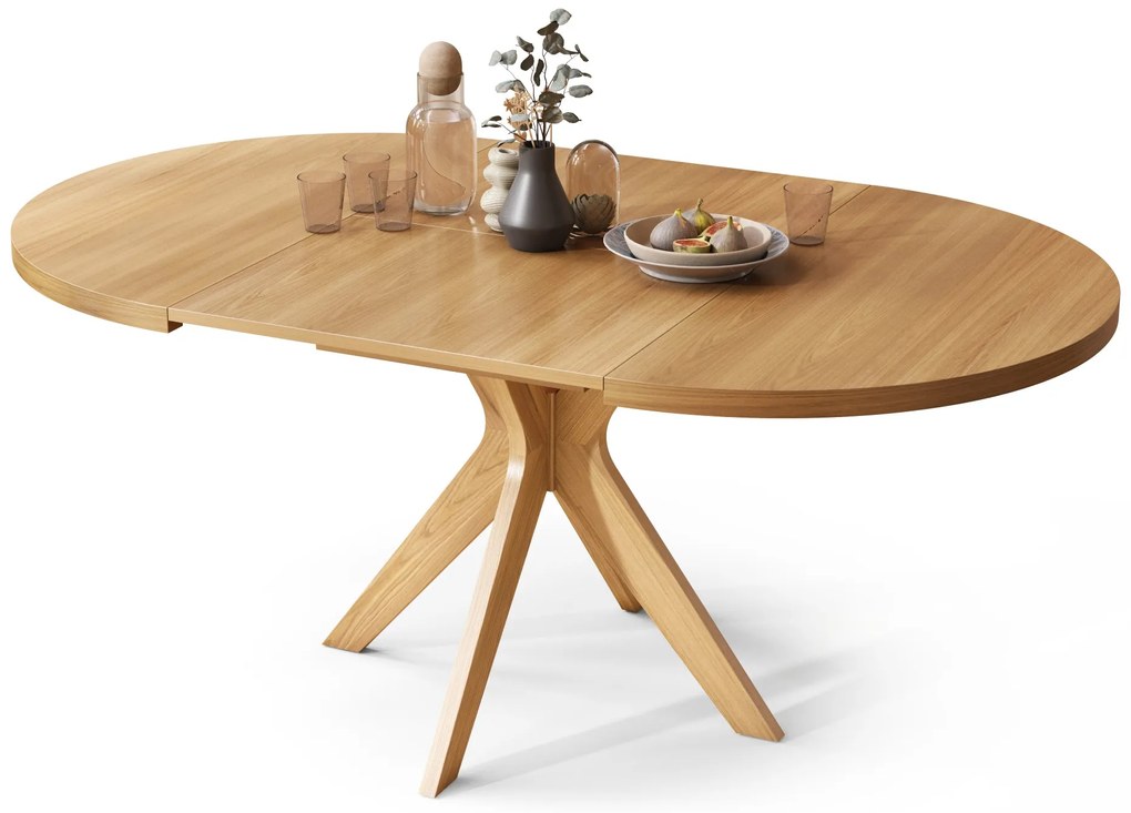 RENZO Natuurlijk Eiken - RONDE HOUTEN TAFEL Ø110 UITKLAPBAAR TOT 180 cm | VOOR DE KEUKEN EETKAMER WOONKAMER RETRO