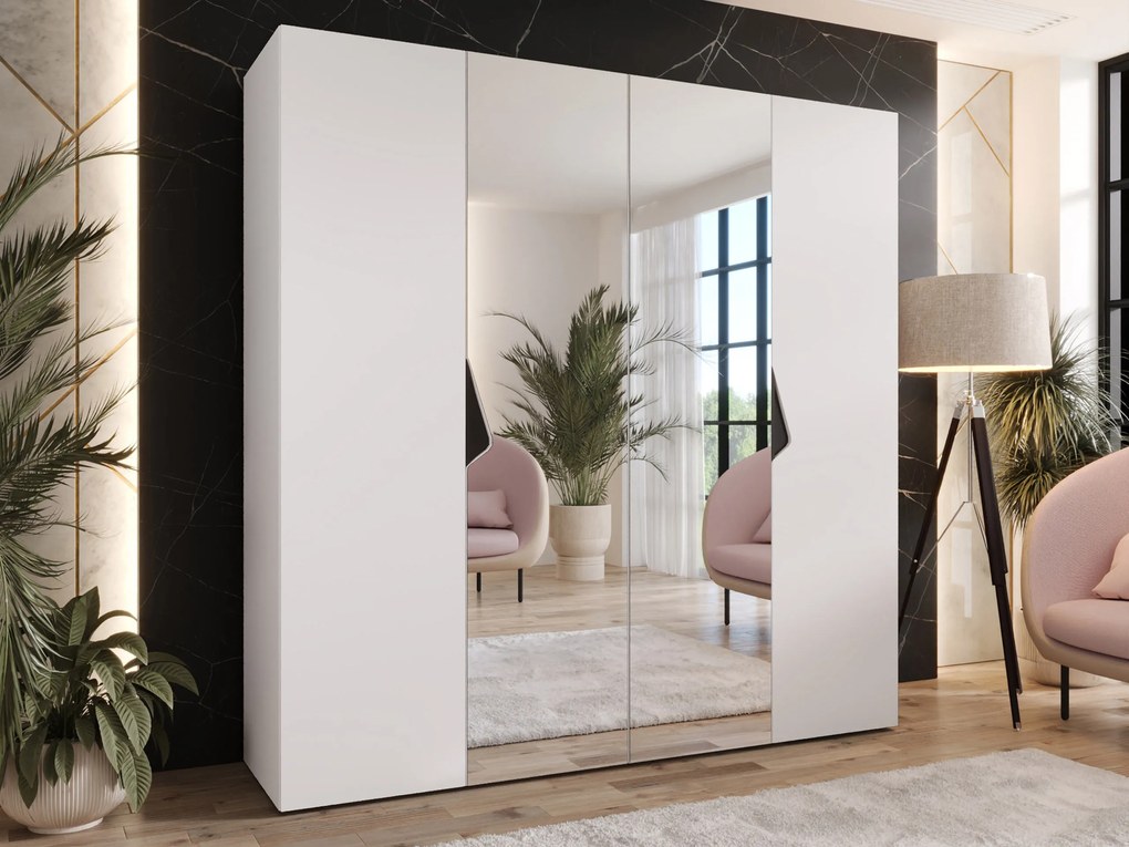 Kledingkast Hartford 625, Wit, Zwart, 202x200x52cm, 135.3 kg, Kledingkast deuren: Met scharnieren