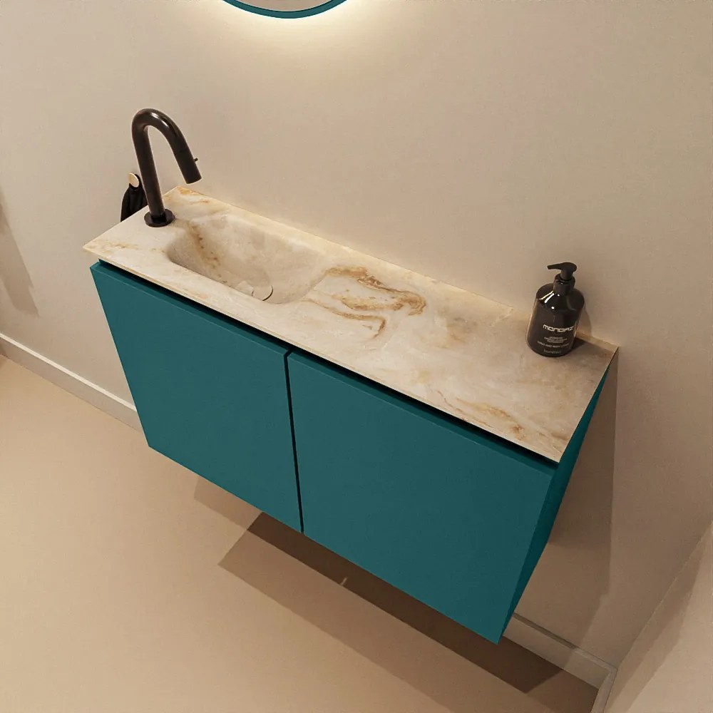 Mondiaz Ture DLux toiletmeubel 80cm smag met wastafel frappe links met kraangat