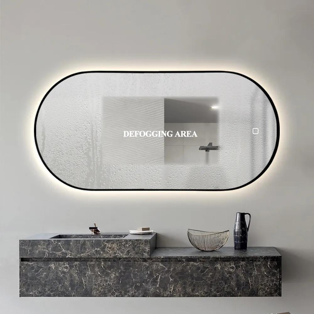 Saniclear Parma Black ovale spiegel met LED-verlichting en spiegelverwarming 100x50cm mat zwart