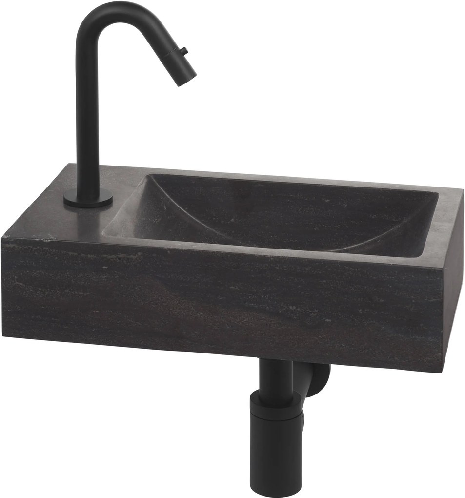 Saqu Nature Collection fonteinset met mat zwarte kraan links natuursteen