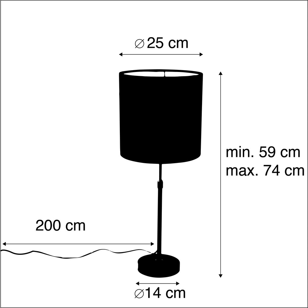 Stoffen Tafellamp goud/messing met velours kap pauw 25 cm - Parte Klassiek / Antiek E27 cilinder / rond rond Binnenverlichting Lamp