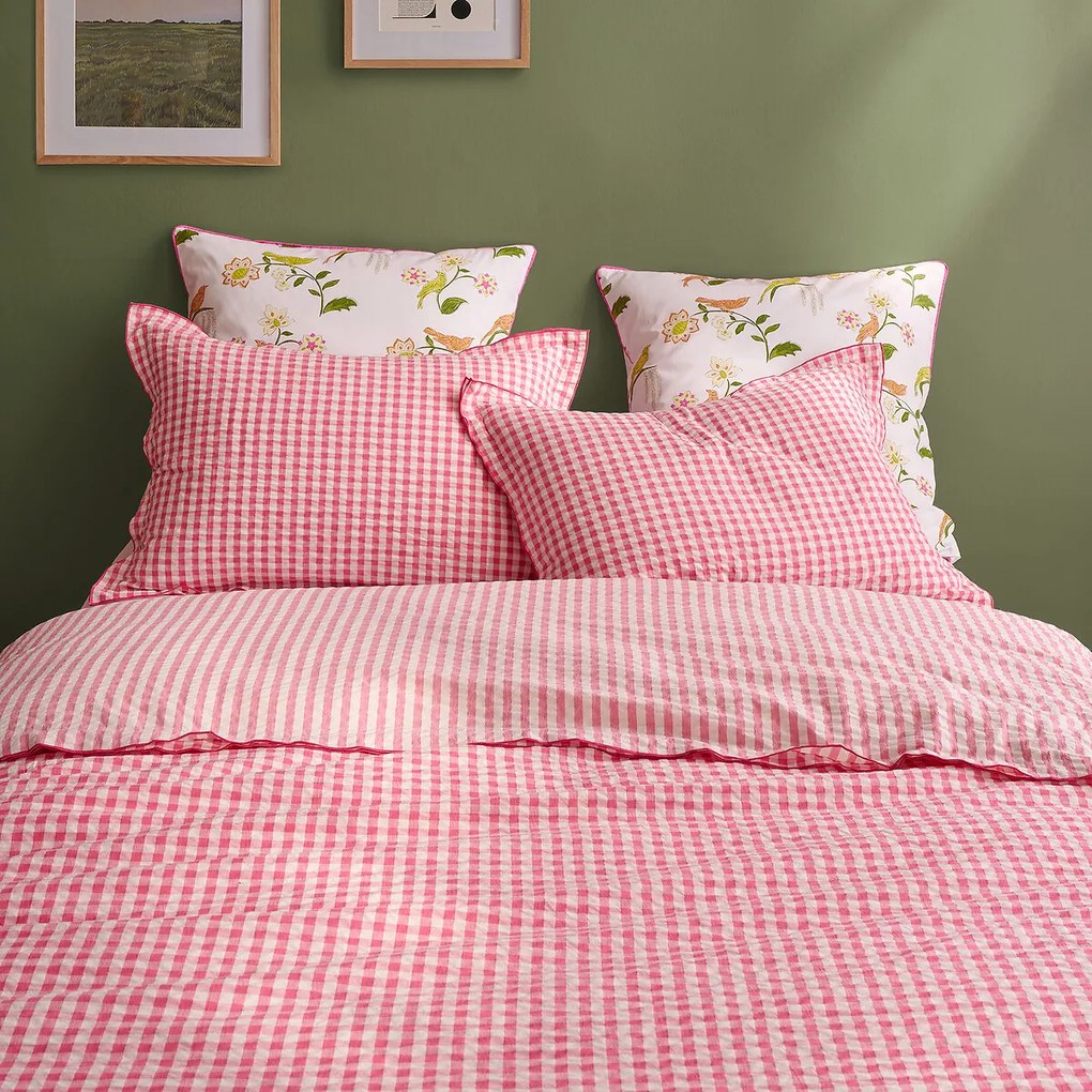 Katoenen seersucker kussensloop, COTTAGE FRAMBOISE