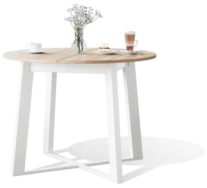 Ronde tafel, uitschuifbaar, FABIO Sonoma Eik/Wit mat