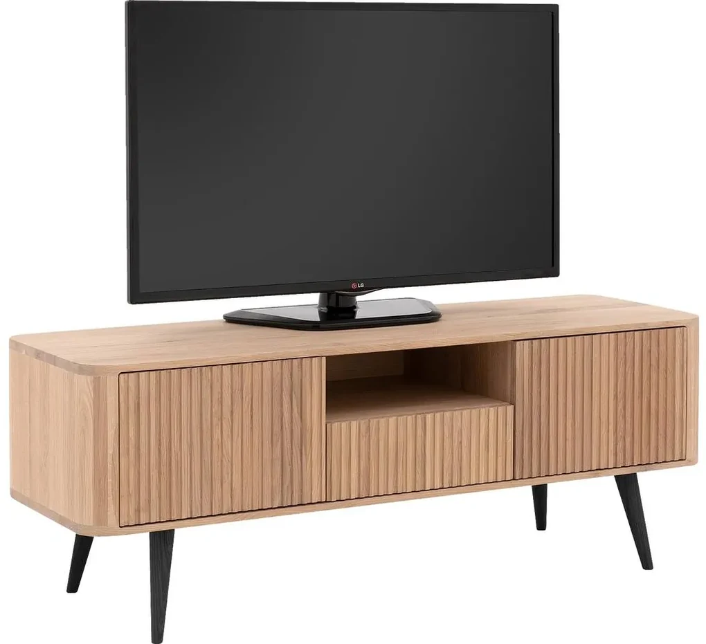 Goossens Tv Meubel Seppe, 2 deuren 1 lade 1 open vak 135 cm breed