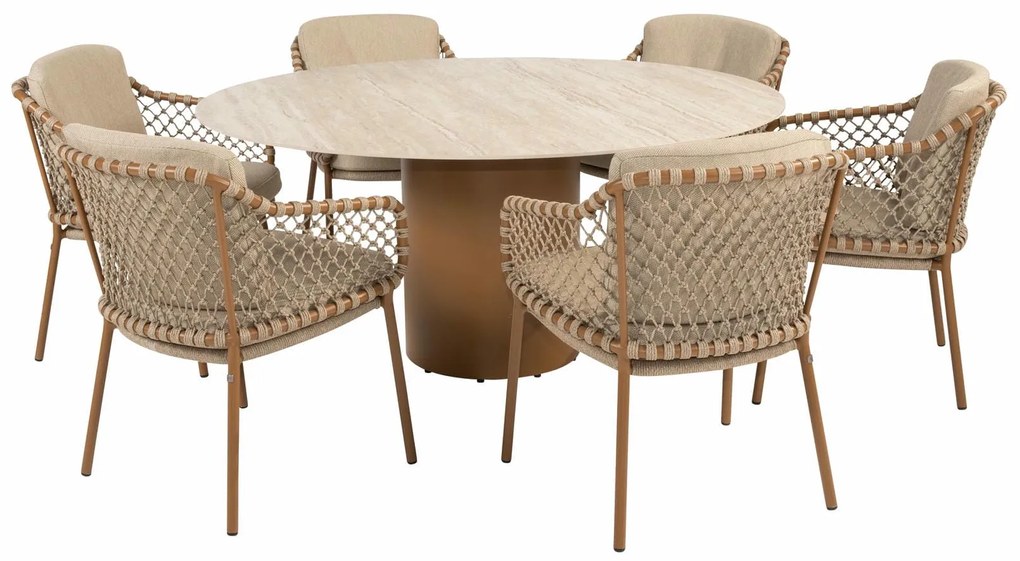 4 Seasons Outdoor Colorado tuintafel amber met keramisch blad Ø 160 cm Tuintafel   beige weerbestendig