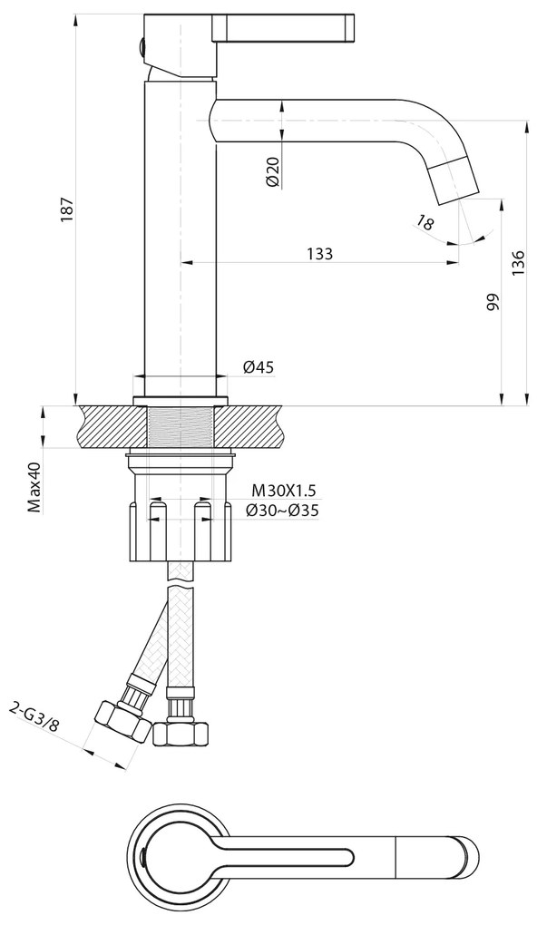 Sapho Iconic wastafelkraan met gebogen uitloop 19cm chroom