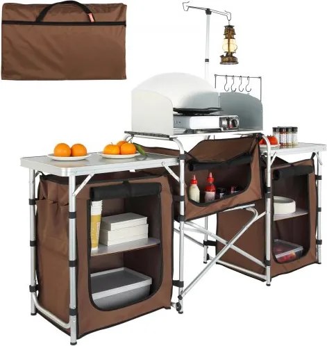 VEVOR kampeerkeuken kampeerkast 174 x 176 x 46 cm, tafelkeuken met lantaarnpaal &amp; haak reiskeuken, opvouwbare buitenkeukenbox aluminium frame keukenkast kampeerfornuis voor kamperen, picknick etc.