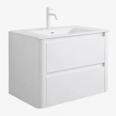 Conjunto Vaniteit Hangend 80x50 Cm In Hout Met Geïntegreerde Wastafel Egerton Wit & Spiegelloze & Wit ↑20 Cm Met Overloop Aftapventiel Orveta - Sklum